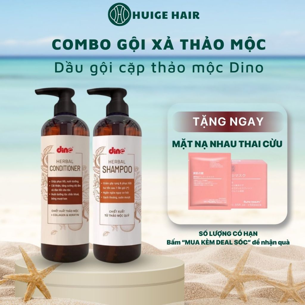 Cặp Dầu Gội Xả Thảo Mộc Dưỡng Sinh Dino 700ml Giảm Gãy Rụng Phục Hồi Tóc Khô Xơ Chẻ Ngọn Hư Tổn