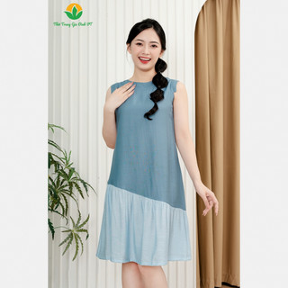  Váy linen nữ sát nách màu phối gấu thời trang Việt Thắng - V02.2413