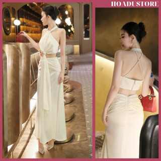   Ảnh sàn+video  Set Áo Cổ Yếm Dây Ngọc Tà Cột Eo Kèm Chân Váy Lụa Maxi Chuẩn ChouChou Cho Nàng Đi Tiệc Sang Trọng 