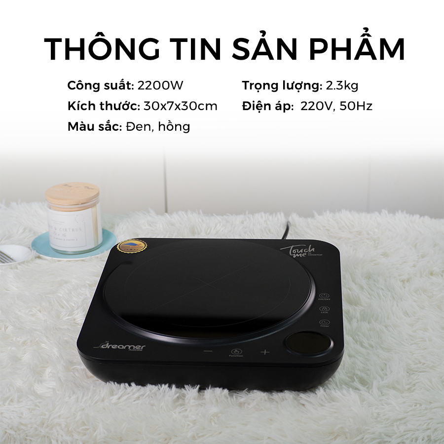 Bếp Từ Đơn Dreamer DC-IH01B 2200W - Chống Tràn, Cảnh Báo Nhiệt Dư, Khóa Trẻ Em - Hàng Úc Chính Hãng - Bảo Hành 12 Tháng