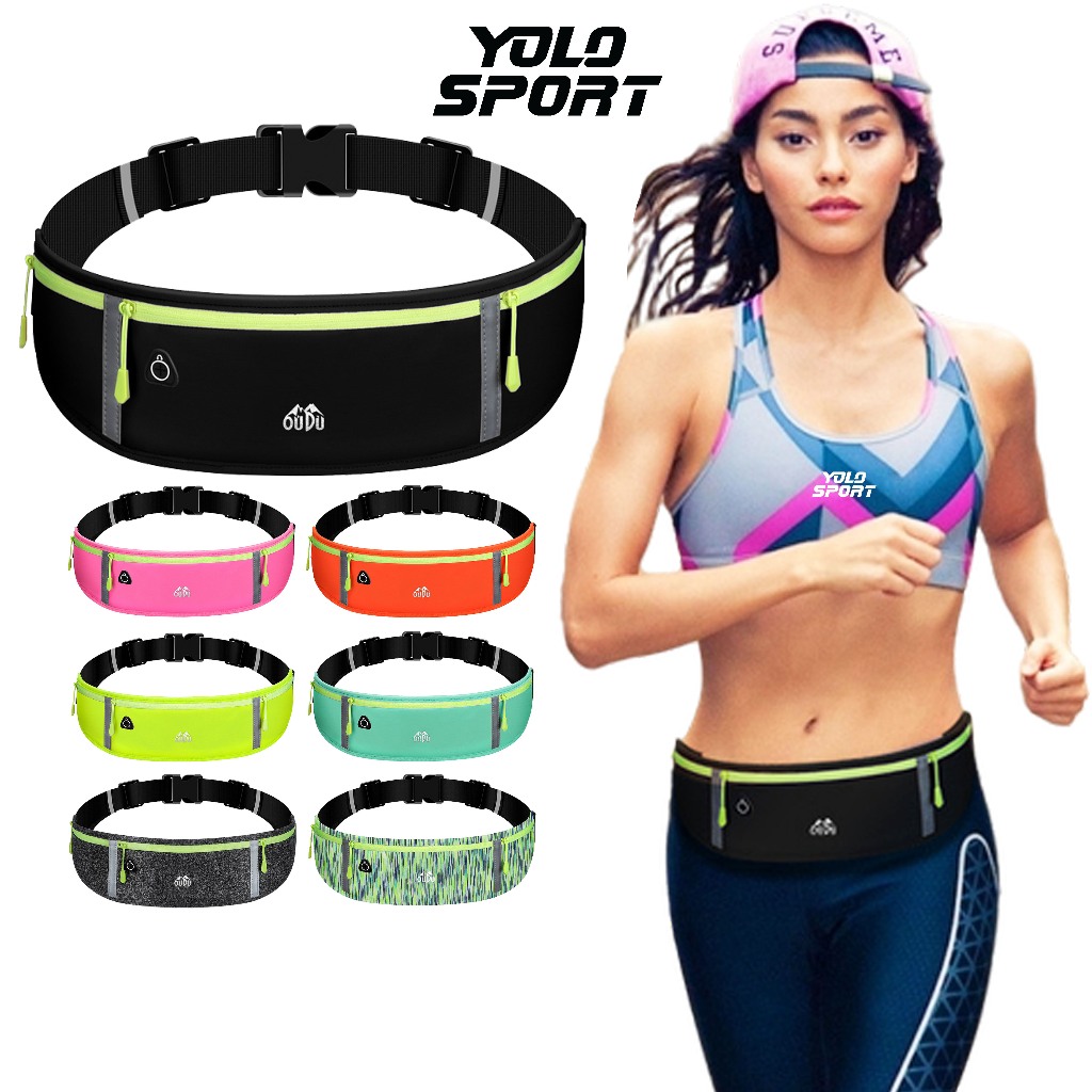 Túi Chạy Bộ Oudu Zip Dạ Phản Quang Nam Nữ Đai Hông Đựng Điện Thoại 7.5 Inch Có Jack Cắm Tai Nghe 3 Ngăn Nhẹ Chống Thấm