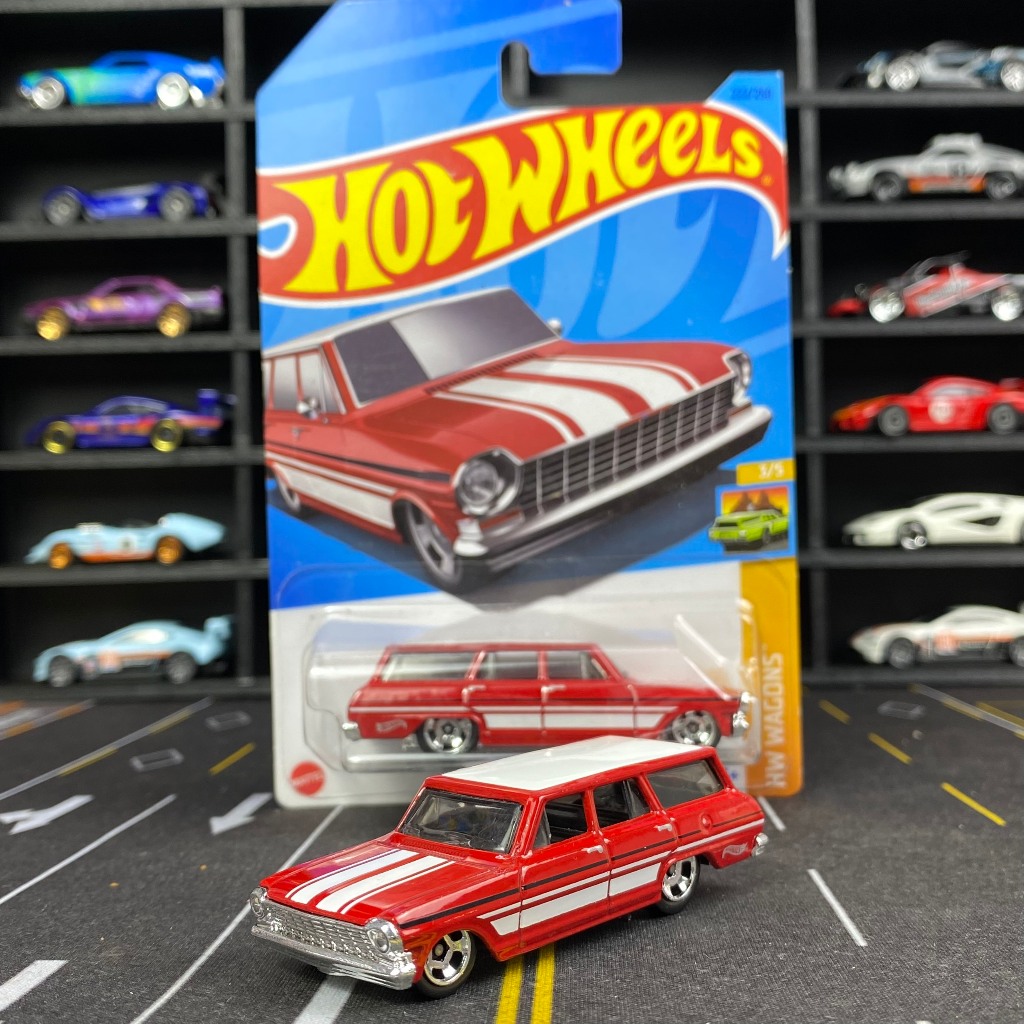 Xe Mô Hình Hot Wheels Basic '64 Chevy Nova Wagon - Red - Tỉ lệ 1/64