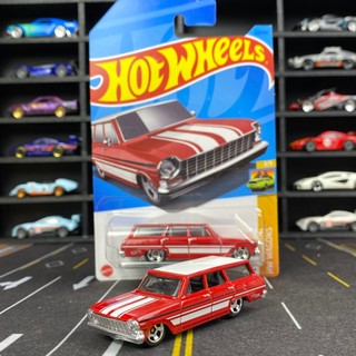 Xe mô hình hot wheels basic '64 chevy nova wagon - red - tỉ lệ 1/64