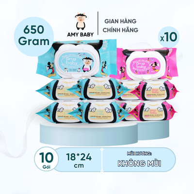 Combo 10 Gói Khăn Ướt Amy Baby 650gr