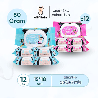 Combo 12 Gói Khăn Ướt 100gr Amy Baby Dùng Cho Da Nhạy Cảm