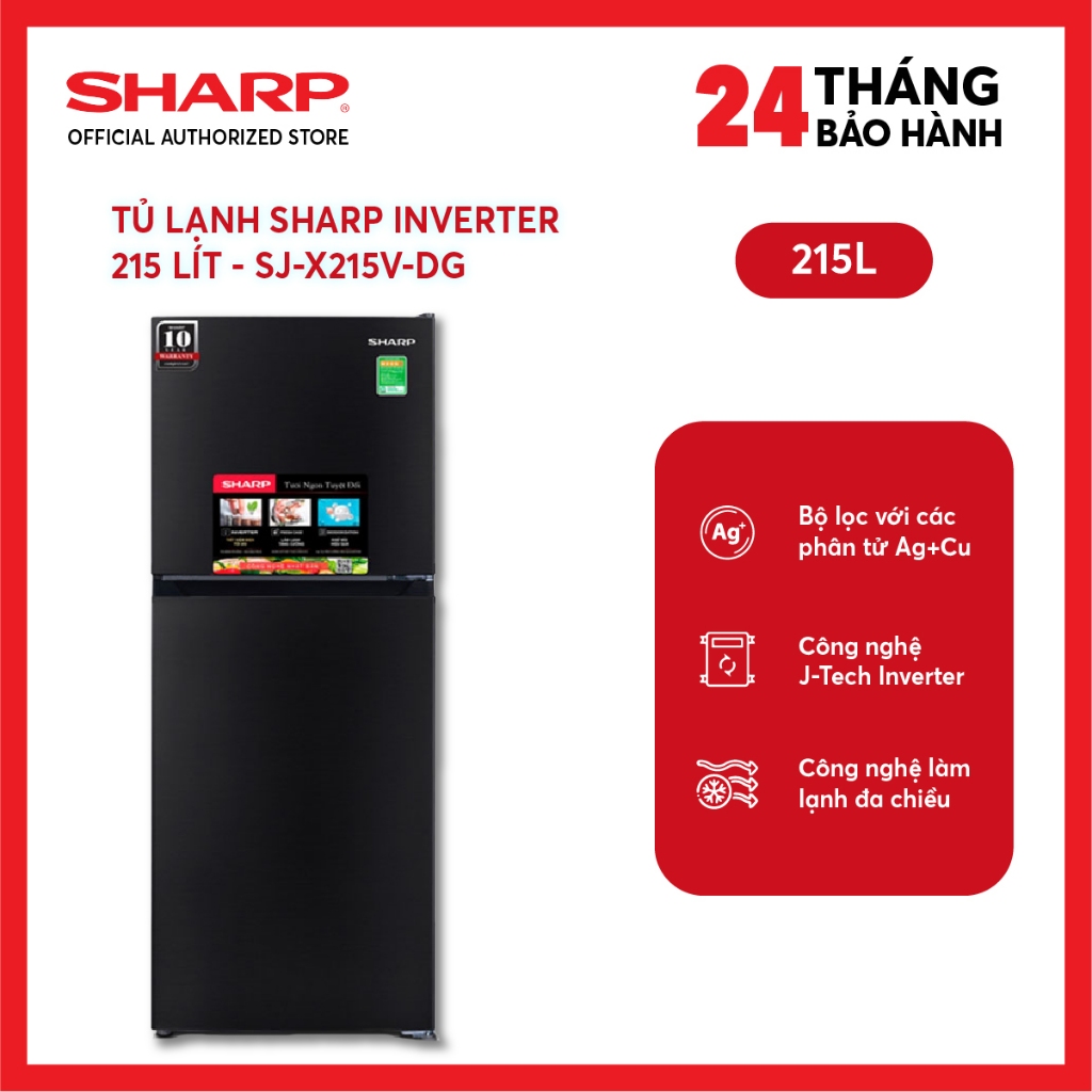 Tủ lạnh Sharp Inverter 197L SJ-X215V-DG - SHOP miễn phí GIAO + LẮP HÀ NỘI