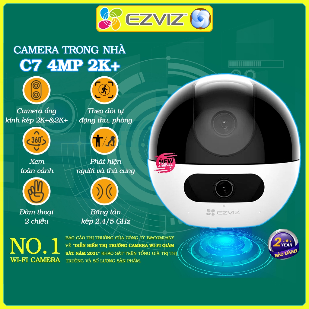 Camera wifi ống kính kép Ezviz C7 4MP 2K+ chính hãng, báo động, đàm thoại