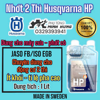 Dầu nhớt 2 thì husqvarna hp từ thụy điển dành cho máy cưa, cắt cỏ 2 thì , dung tích 1 lít >>>>>>>