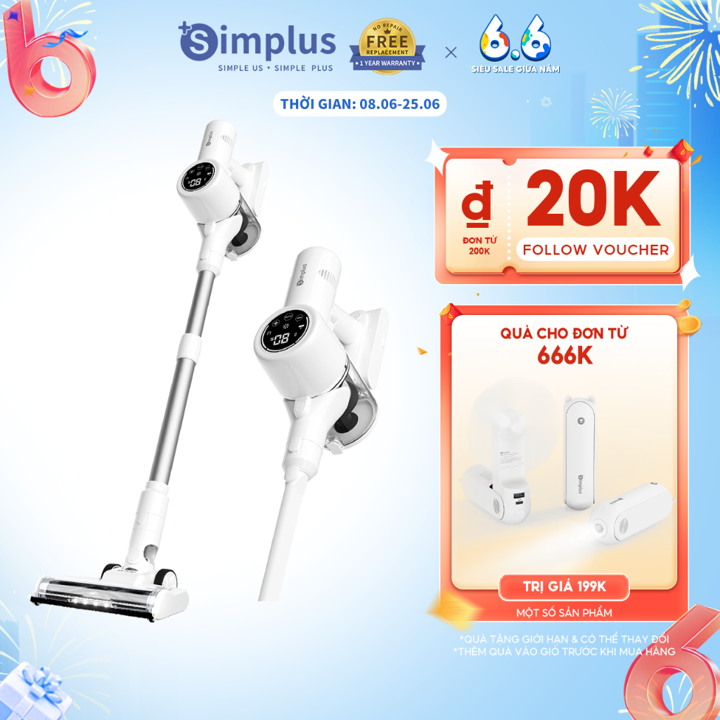 Máy hút bụi không dây Simplus XCQH010 màn hình điện tử lực hút 13000PA - Bảo Hành 1 Năm 1 Đổi 1