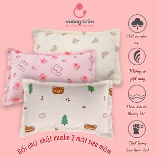 Gối chữ nhật cao cấp Vuông Tròn vải muslin, xô sợi tre bamboo đẹp an toàn cho bé yêu