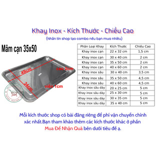 Khay inox cạn 35x50 đựng thức ăn - topping khay nhôm hình nhữ nhật cạn