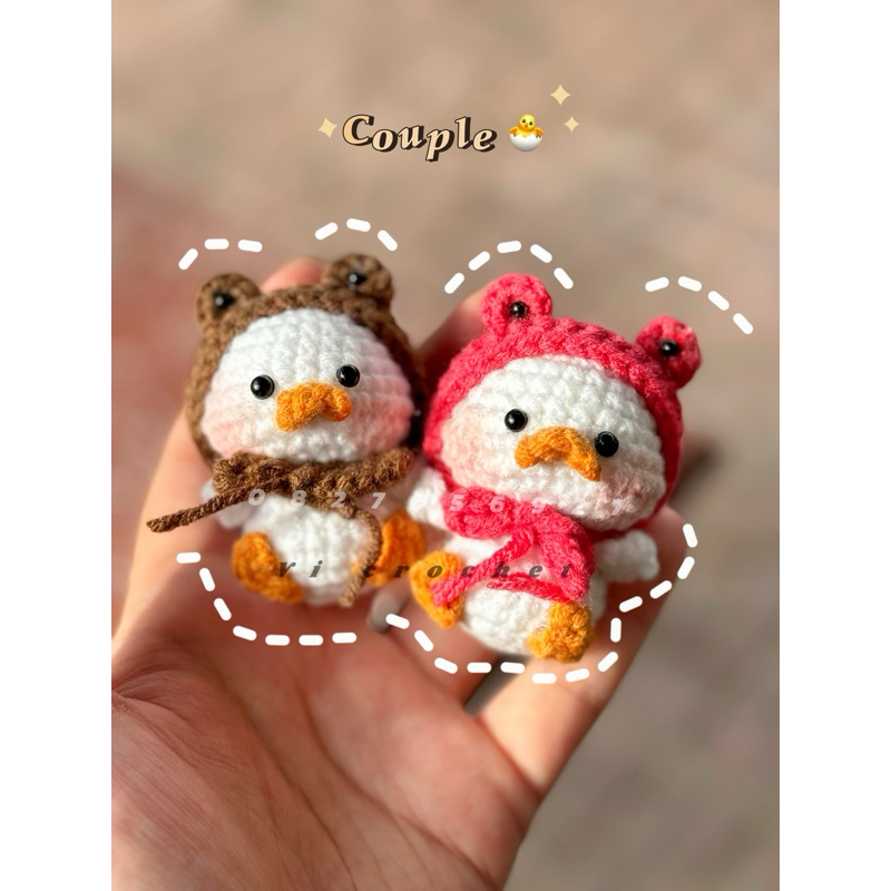 𝑽𝒊̣𝒕 𝒄𝒖̉ 𝒒𝒖𝒂̉ 𝐦𝐢𝐧𝐢 |  móc khoá len mini vịt đội mũ thay đổi màu khác inb shop 🧶