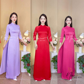 Áo dài nữ truyền thống chất lụa tằm ướt mềm mịn, hàng may sẵn rẻ và đẹp