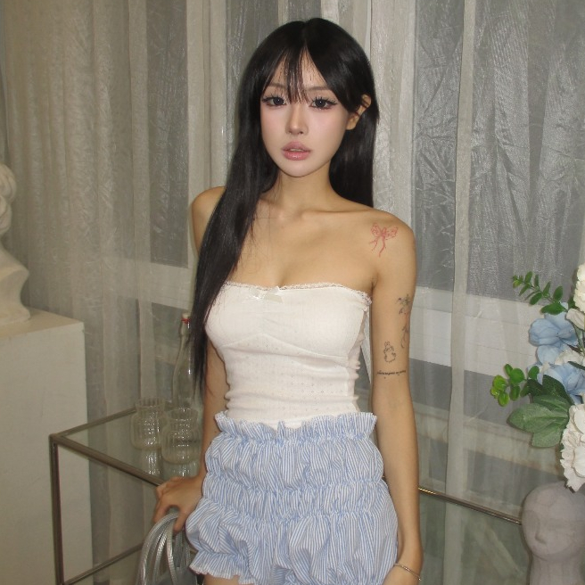 Áo Ống Tube Quyến Rũ Pepper Clothing Áo Ống Cotton Nữ Viền Ren Đính Nơ Màu Trắng Ngọt Ngào Dễ Thương