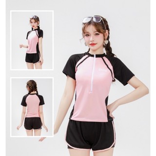 Bikini đồ bơi 2 mảnh kín đáo cao cấp áo ngắn tay có khóa kéo quần 2 lớp phong cách Hàn quốc  chất thun bơi co giãn