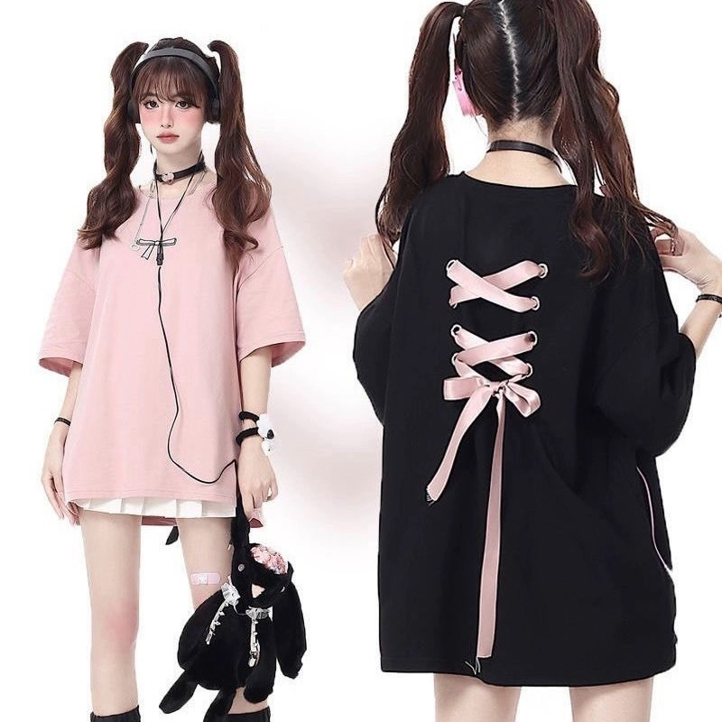 Áo thun PHỐI NƠ form rộng,áo thun đính nơ nữ tay lửng vải thun cotton co dãn phong cách trẻ trung nă