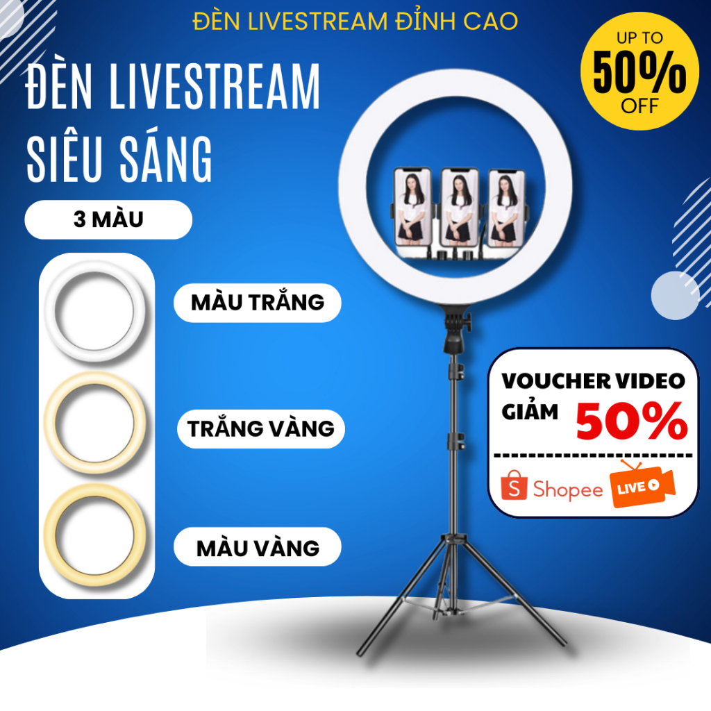 Đèn Livestream Bán Hàng SIÊU SÁNG 26cm 30cm 33cm 36cm Chuyên Nghiệp, Combo Bộ Cây Livestream Để Bàn 