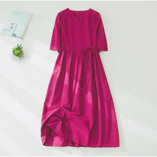 ĐẦM LINEN KT Fashion CỔ V THẮT EO Tím