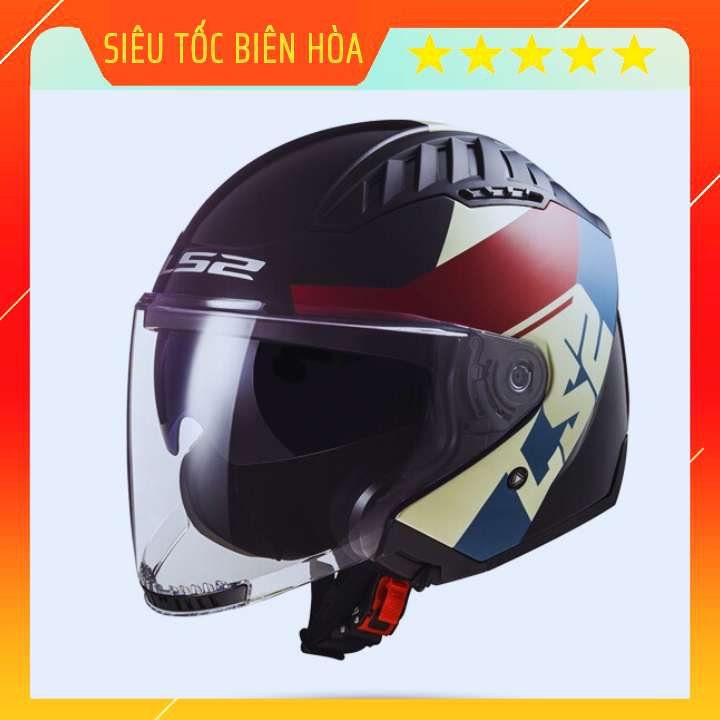 Mũ Bảo Hiểm 3/4 Hai Kính LS2 OF600 Rise Black Red Blue Chính Hãng Tặng kèm Khăn Ninja