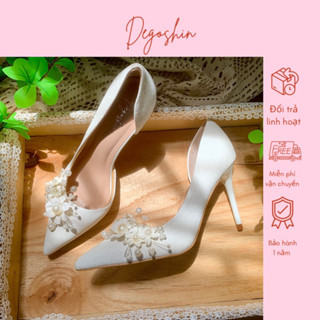  Giày cưới giày cao gót 7p và 9p hở eo đính Hoa Bạch Mai phối châu thủ công thiết kế độc quyền bởi Degoshin 