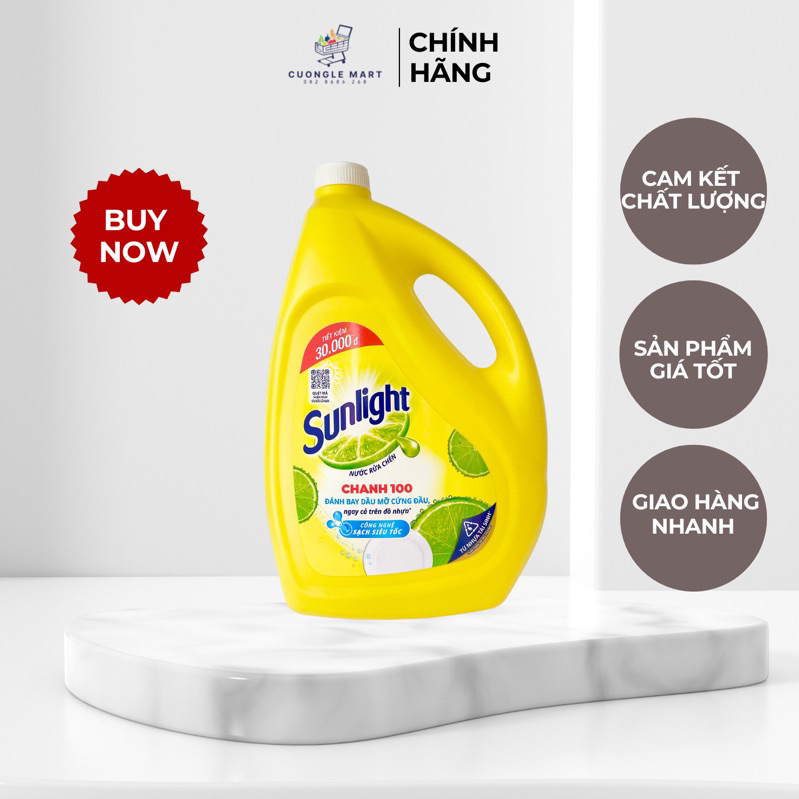 Nước Rửa Chén Bát Sunlight Chanh 100 Đánh Bay Dầu Mỡ Cứng Đầu Can 3.6KG