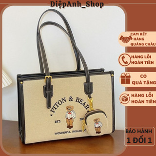 Túi xách nữ công sở họa tiết gấu thêu kèm ví nhỏ siêu xinh túi xách nữ đeo vai quảng châu cao cấp T704