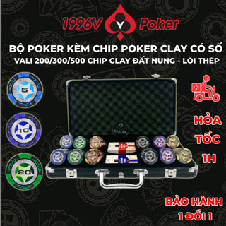 Bộ poker kèm chip poker có số cao cấp, phỉnh poker có số clay đất nung lõi thép Ngôi sao - 1996V Poker shop