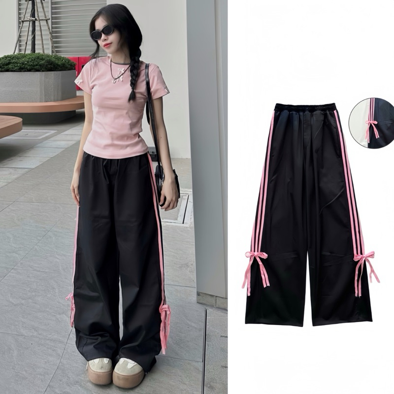 Sét Bộ Hottrend Gồm Áo Thun Babytee 2 Nơ + Quần Suông Kaki 4 Sọc | BigBuy360 - bigbuy360.vn