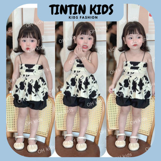 Sét bộ bồng 2 dây chất boil hàn, xếp ly trước ngực mặc mùa hè cho bé gái 7-16kg