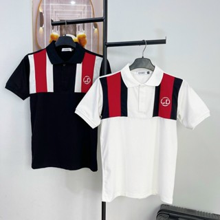 Áo thun cổ trụ nam nữ tay ngắn phối viền cực đẹp chữ thêu chuẩn Quang_luxury