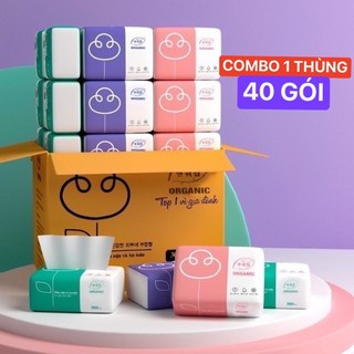 1 Thùng 40 gói giấy ăn rút organic -  hàng chuẩn cao cấp, dai mịn đẹp Giấy ăn gấu trúc