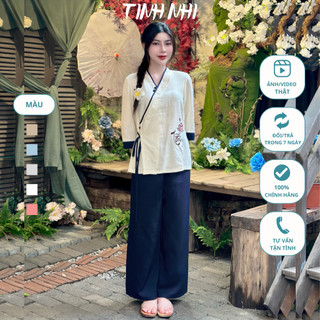 Đồ lam pháp phục thêu sen TINH NHI thanh lịch và mềm mại PP173