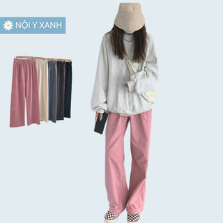 Quần nỉ Nhung tăm Ống Rộng Culottes Ulzzang nữ - quần ống suông lưng cao phong cách hàn quốc chất nhung chất siêu ấm