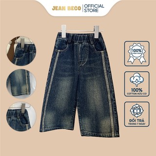 Quần Jeans bò suông JEANBECO, jean ống rộng dành cho bé gái bé trai phối kẻ dọc hai bên QD0012
