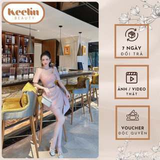 Đầm Dự Tiệc Keelinbeauty Váy Tafta Đính Kết Hợp Vạt Chéo Sang Chảnh Dự Tiệc Siêu Xinh Thiết Kế Tiểu Thư