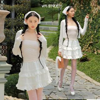 Áo khoác mỏng nữ VMSTYLE croptop phối ren tay dài dịu dàng, nữ tính đi chơi, dạo phố VM214 AKU00037
