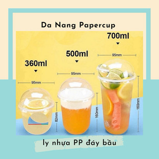 Set 50 ly nhựa đáy bầu 360/500/700ml kèm nắp các loại