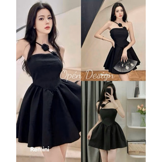 VÁY/ĐẦM CÚP NGỰC DÁNG XOÈ DÂY CHÉO HOA TRÀ CHẤT LIỆU GẤM 2 MÀU ĐEN/TRẮNG(G34)