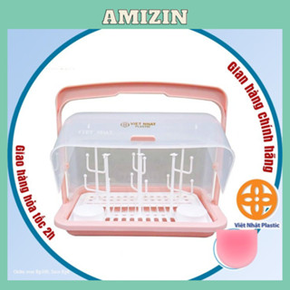 Khay úp bình sữa có nắp đậy Việt Nhật, Giá úp cốc có quai xách an toàn tiện lợi (MS:1361-1) -br01334