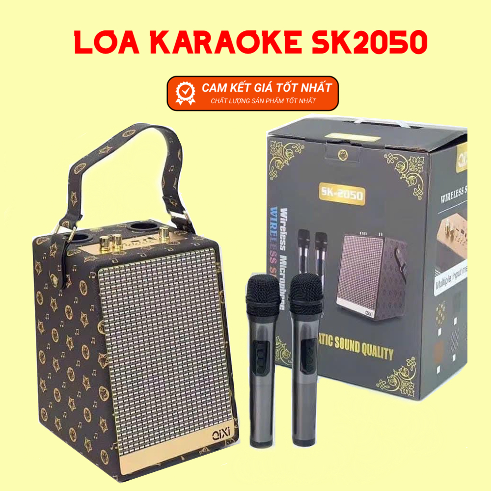 Loa Karaoke Bluetooth SK-2050, Tặng Kèm 2 Micro Không Dây, Hát Karaoke Nghe Nhạc Bass Mạnh. Loa Kara