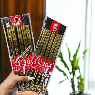 Bộ 5 đôi đũa inox cao cấp mạ vàng sus 304 chống trượt korea. đũa inox mạ vàng sus 304 hàn quốc.