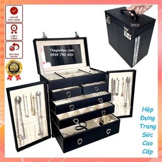 Hộp Đựng Trang Sức Phụ Kiện Vòng Tay Dây Chuyền 2 Cửa Mở Kèm Gương - Tủ Trang Sức Mini Nhỏ Gọn Cao Cấp - TS5C2