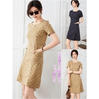 Hàng nhập - Đầm dáng suông thun cotton tay ngắn cổ tròn 2 túi hông, váy xuông ôm nhẹ Quảng Châu họa tiết chữ