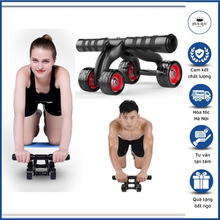 Con lăn tập cơ bụng 4 bánh, dụng cụ tập gym yoga có thảm tập