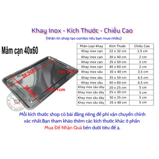 Khay inox đựng thức ăn - topping khay inox mâm inox nhữ nhật cạn 40x60cm