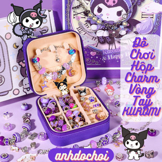 Vòng charm kuromi 66 món full hộp đựng xịn xò cho bé gồm 3 dây chuyền dài, 3 vòng pandora hợp kim kèm 60 charm