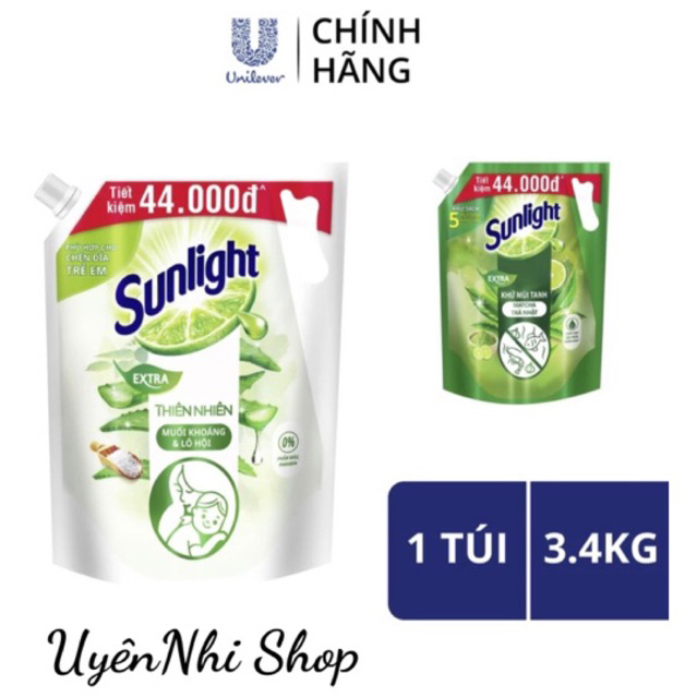 [SUNLIGHT] Nước rửa chén Sunlight trà xanh 3kg4