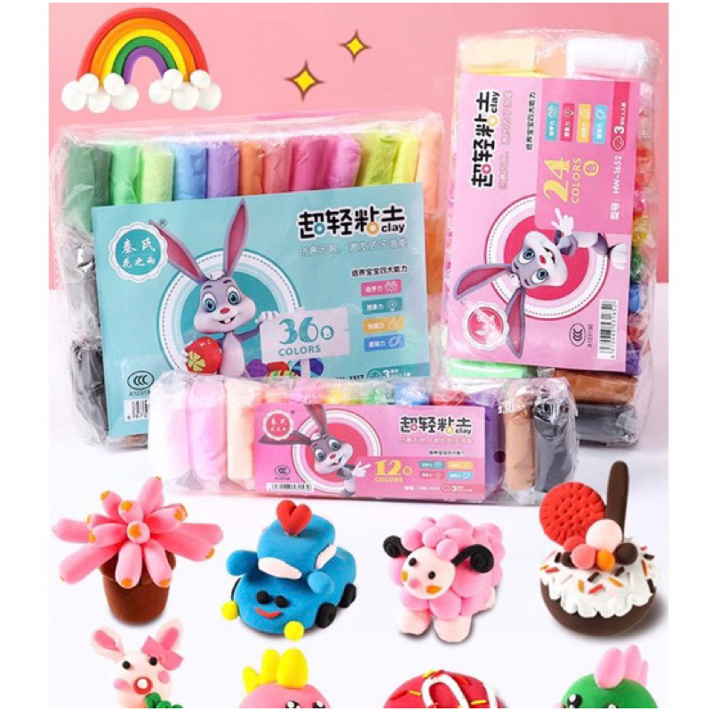 Set 24 Màu Đất Sét Tự Khô, Đất Nặn Tạo Hình Tự Khô Siêu Nhẹ Cho Bé