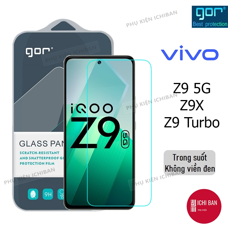 Kính Cường Lực Gor Vivo iQOO Z9 Turbo/ iQOO Z9 5G/ Z9X, iQOO 12/ Neo9 Trong Suốt Không Viền Đen 9H/ Vát 2.5D - Hãng Gor
