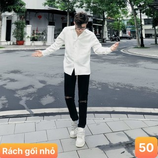 Quần jean nam rách gối màu đen trơn chất bò cao cấp co dãn 4 chiều đẹp form dáng skinny boy phố Lavado50 mẫu mới